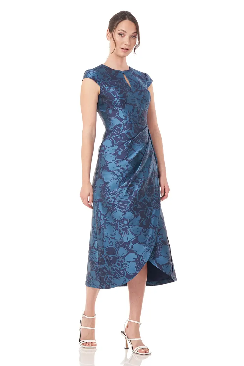 Two-Tone Floral Tulip-Hem Midi Dress