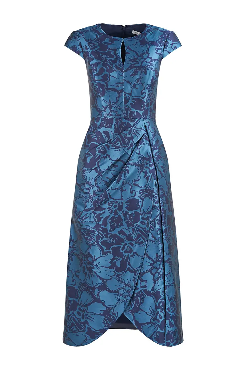 Two-Tone Floral Tulip-Hem Midi Dress
