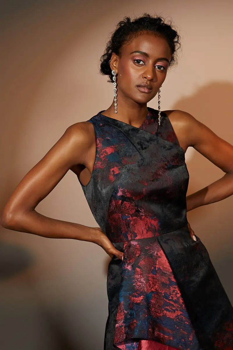 V-Neck Ruffle-Hem A-Line Cocktail Dress