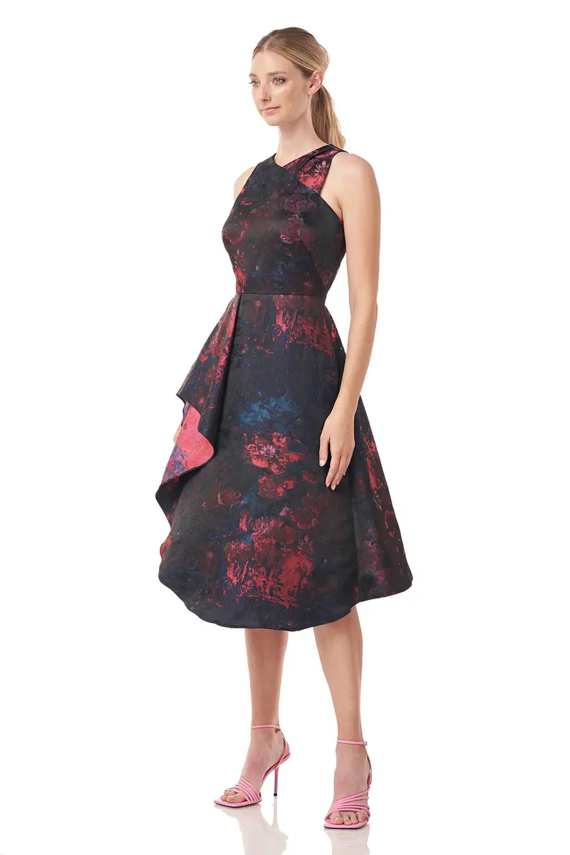 V-Neck Ruffle-Hem A-Line Cocktail Dress