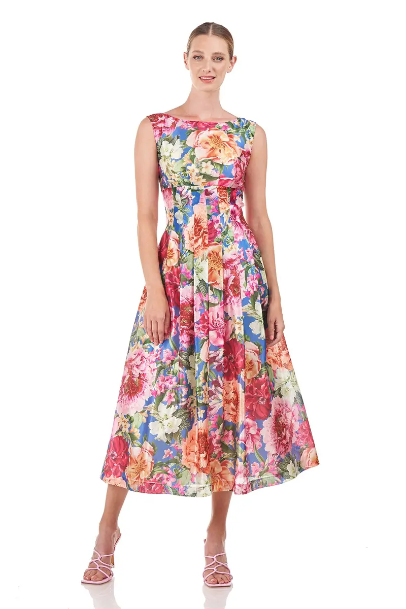 Vintage Rose Metallic Organza Tea-Length Dress