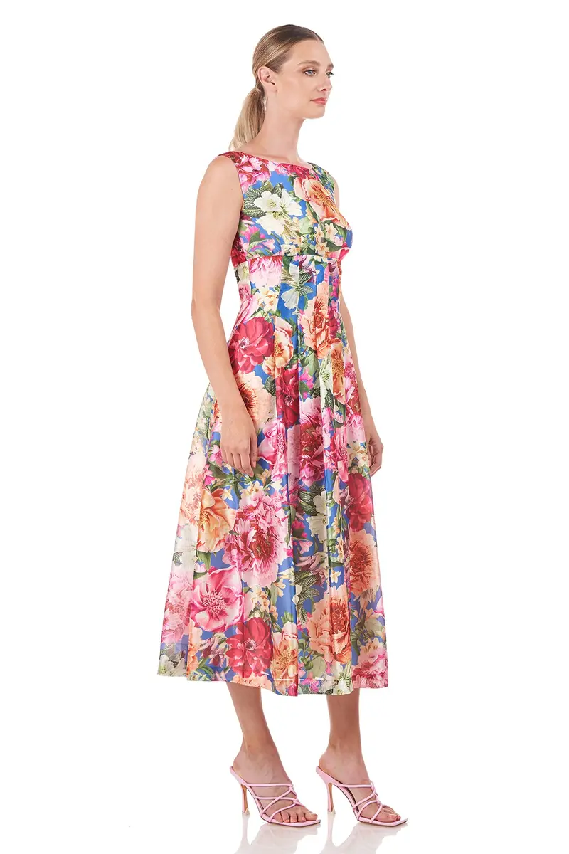 Vintage Rose Metallic Organza Tea-Length Dress