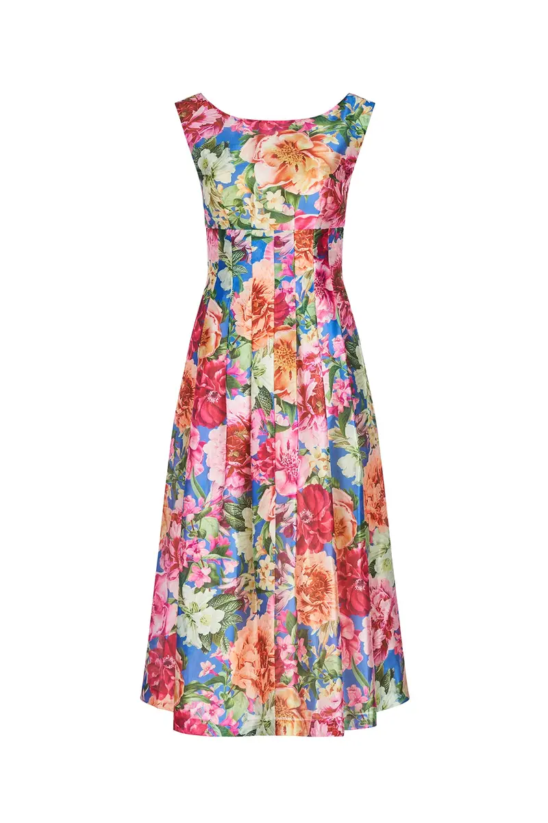 Vintage Rose Metallic Organza Tea-Length Dress