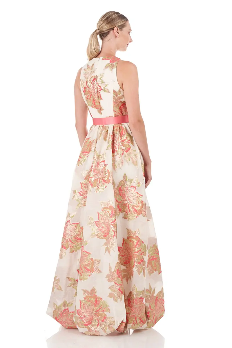 Vivian High-Low Linen Jacquard Gown with Bubble Hem 2