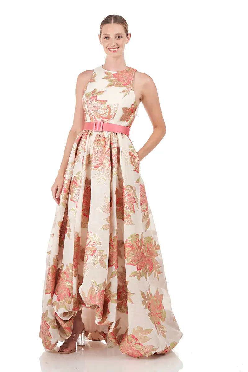 Vivian High-Low Linen Jacquard Gown with Bubble Hem