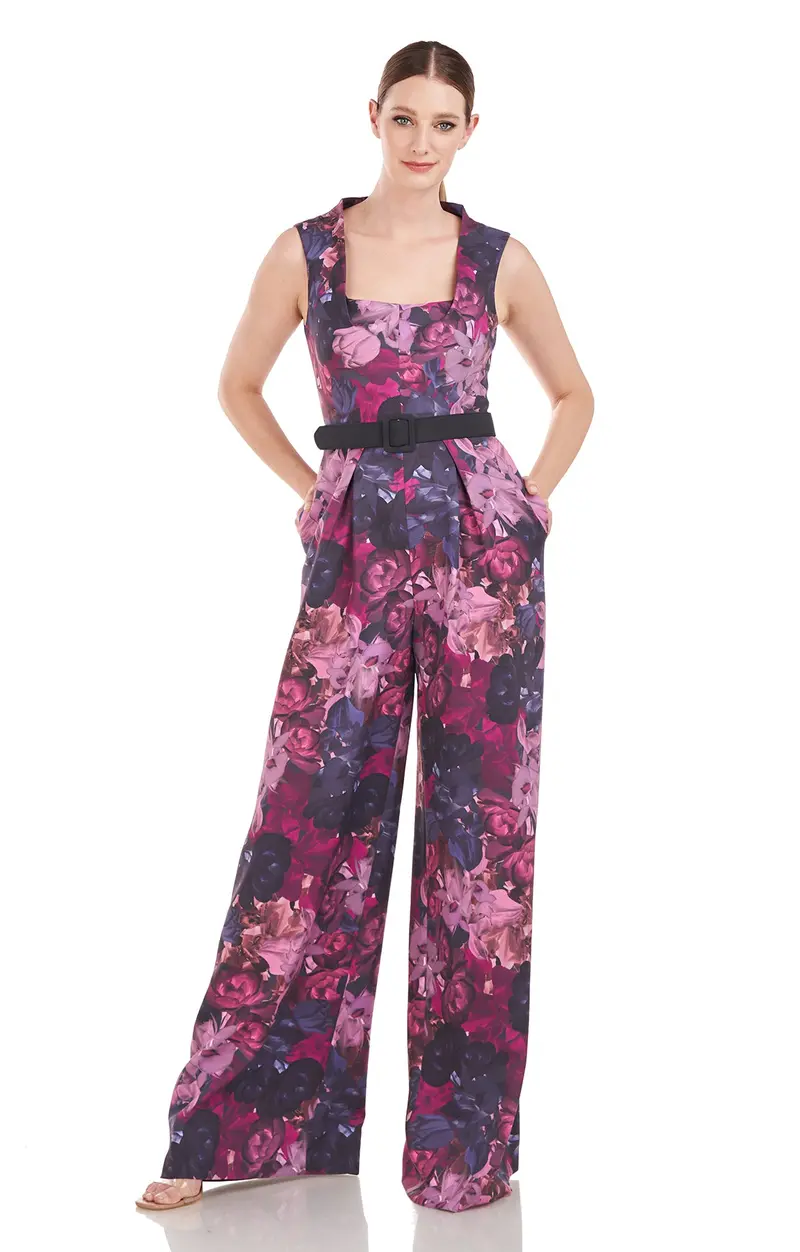 Vivica Floral Stretch Crepe Jumpsuit with Cap Sleeves