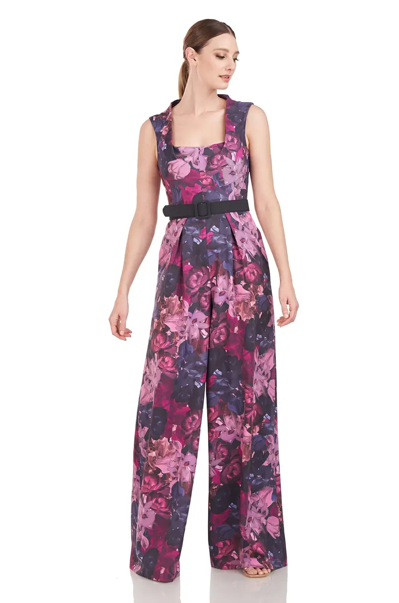 Vivica Floral Stretch Crepe Jumpsuit with Cap Sleeves