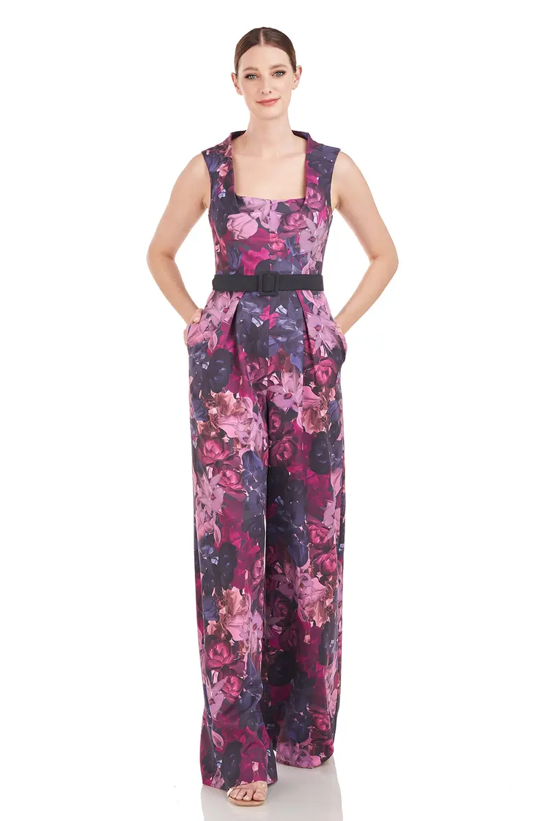 Vivica Floral Stretch Crepe Jumpsuit with Cap Sleeves