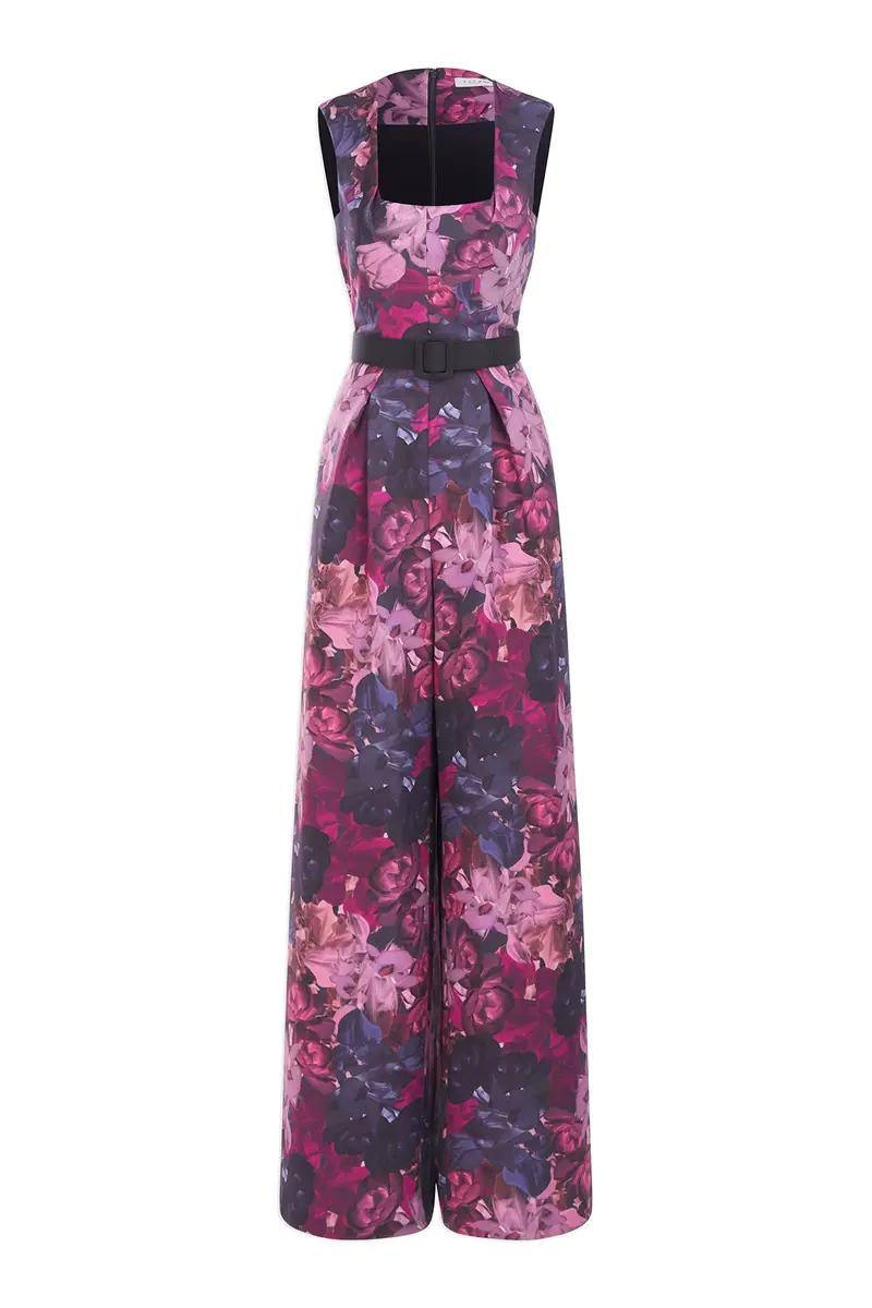 Vivica Floral Stretch Crepe Jumpsuit with Cap Sleeves