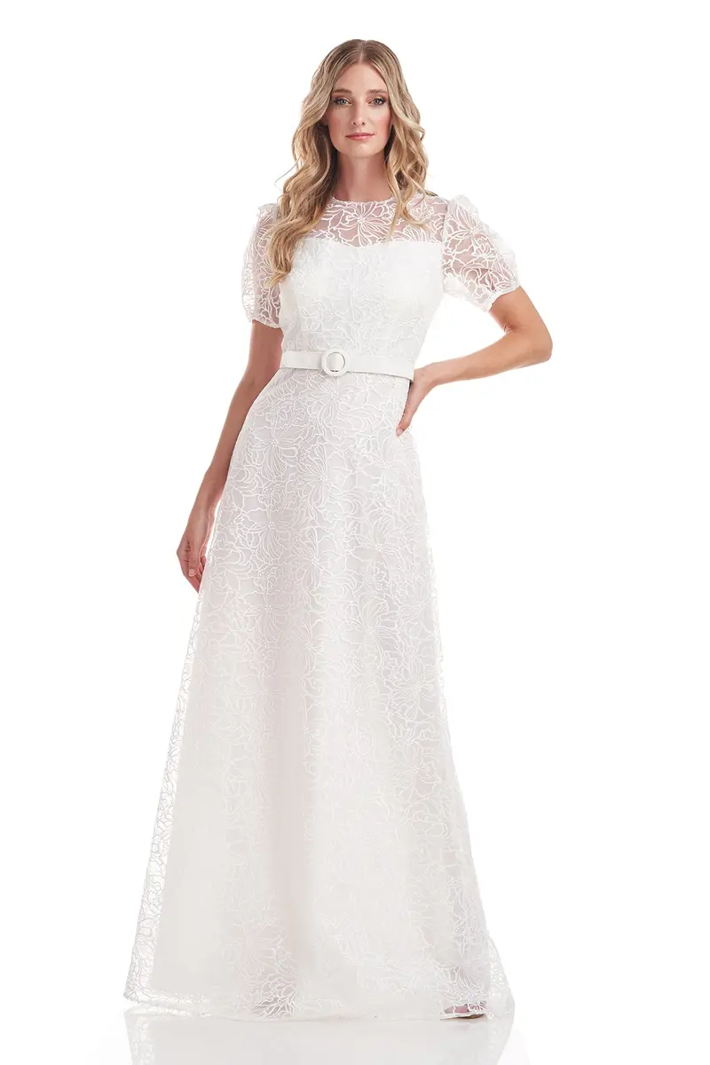 Wynonna Floral Organza Gown with Illusion Neckline and Fit-and-Flare Silhouette