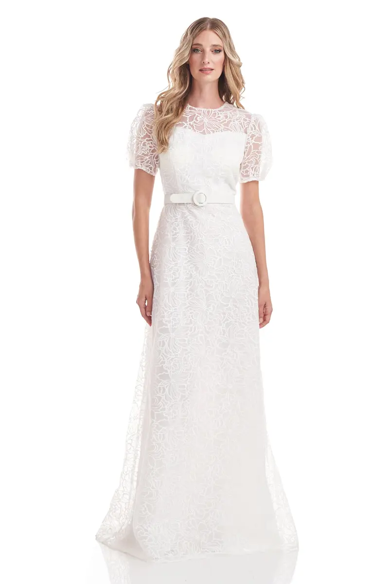 Wynonna Floral Organza Gown with Illusion Neckline and Fit-and-Flare Silhouette