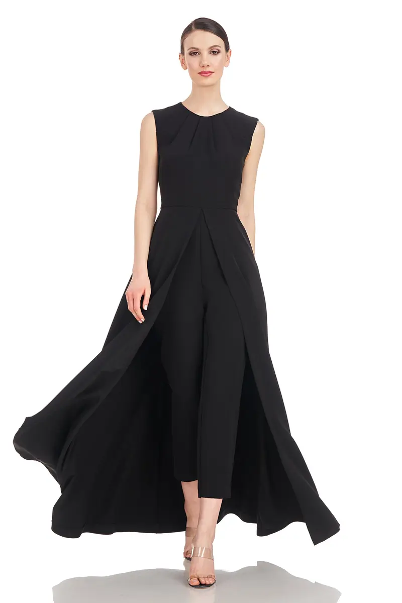 Zeda Flared Sleeveless Jumpsuit with Pleated Neckline
