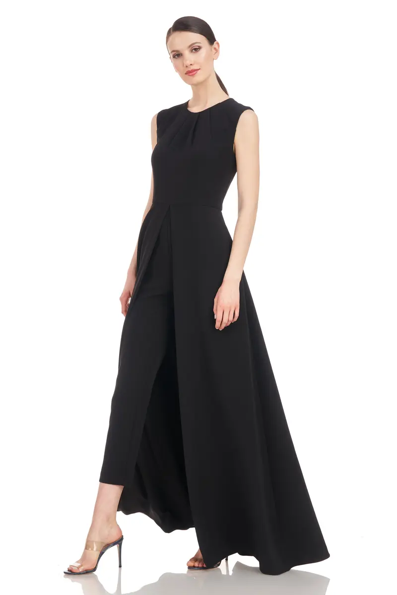 Zeda Flared Sleeveless Jumpsuit with Pleated Neckline