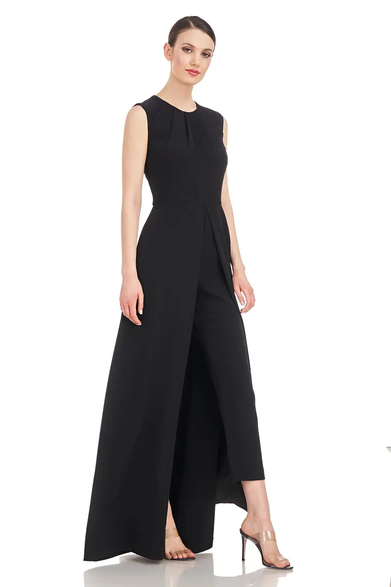 Zeda Flared Sleeveless Jumpsuit with Pleated Neckline