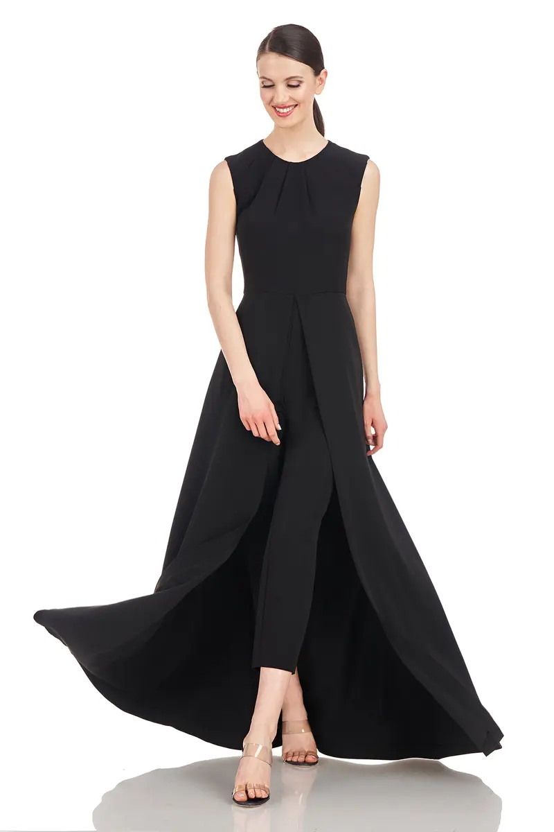 Zeda Flared Sleeveless Jumpsuit with Pleated Neckline