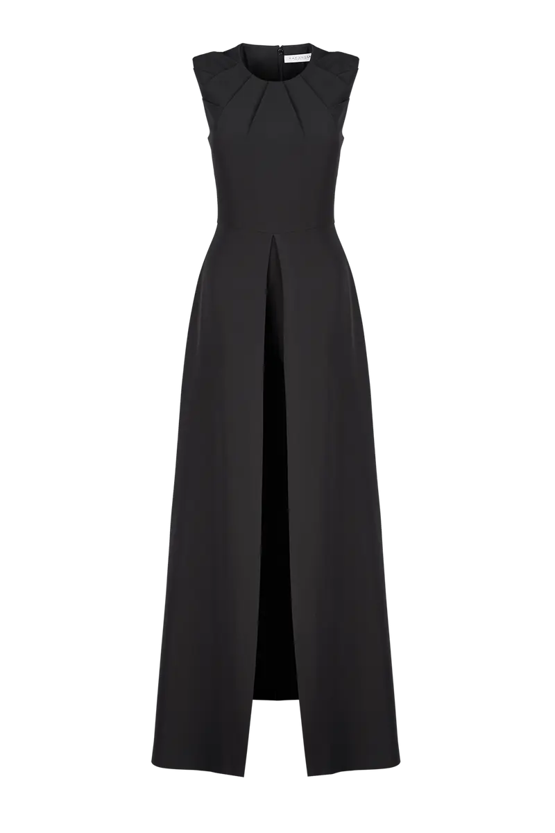 Zeda Flared Sleeveless Jumpsuit with Pleated Neckline